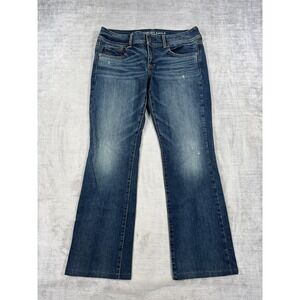 American Eagle Jeans Women 10 Blue Dark Wash Kick Boot Stretch Distressed Y2K